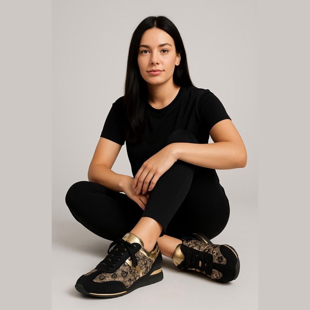 Michael Kors Signature Monogram Black and Gold Sneakers